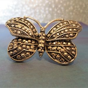 Silver Studded edgy Bold Butterfly Brooch Pin